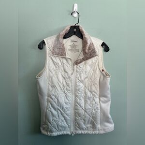 L.L. Bean Vest Women's Medium White Quilted Stitching Full Zip Stretch Side